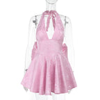 Robe jacquard à nœud dos nu coupe ajustée femme
