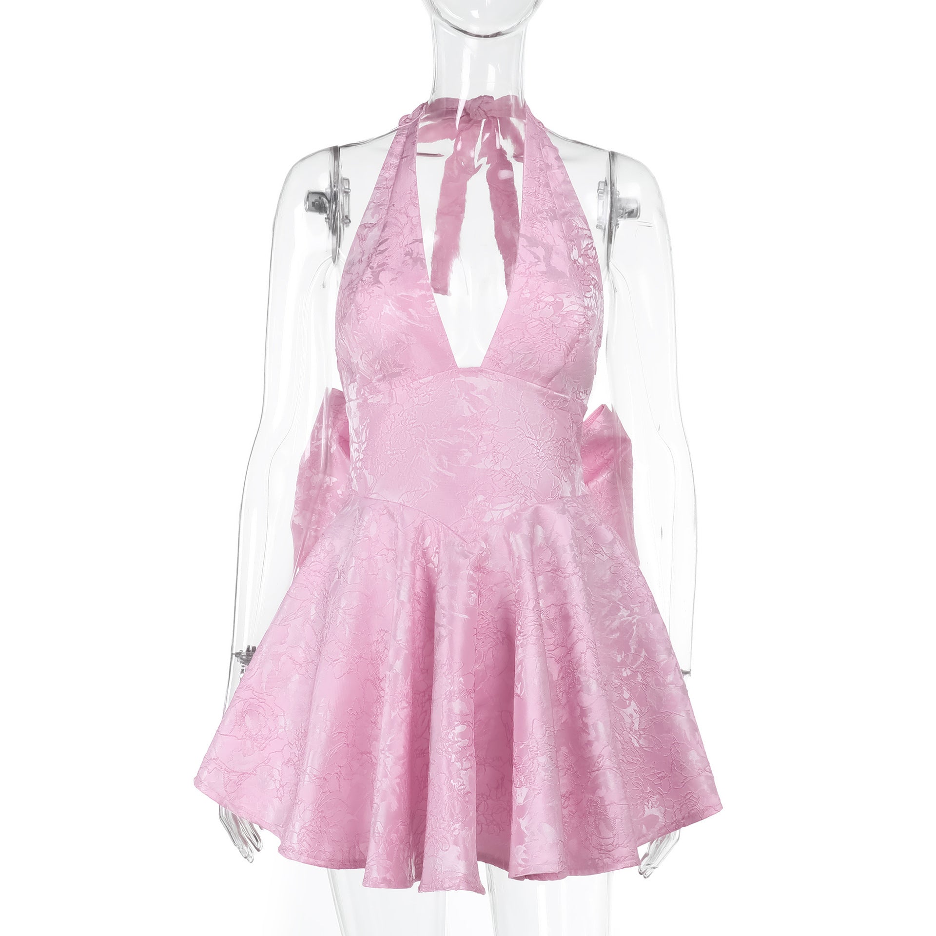 Robe jacquard à nœud dos nu coupe ajustée femme