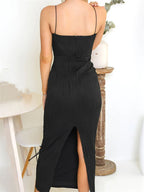 Robe longue femme froncée sans manches coupe ajustée