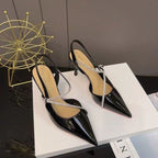 Sandales à talons hauts élégantes à bout pointu et talon aiguille, en cuir verni nude avec strass, style français, pour femmes, nouvelle collection été 2026