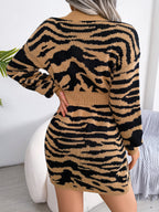 Robe pull froncée à imprimé tigre et manches lanternes pour femmes
