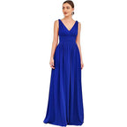 Robe longue de soirée élégante en mousseline sans manches avec décolleté en V profond pour femme