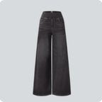 Jean Taille Haute Femme Délavé Coupe Ample Jambe Large