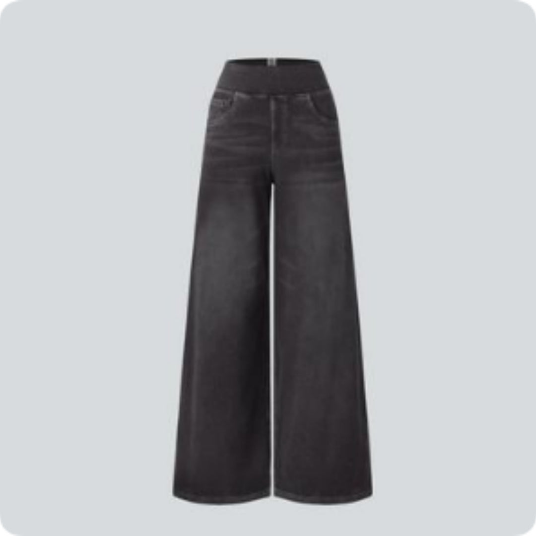 Jean Taille Haute Femme Délavé Coupe Ample Jambe Large