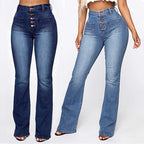 Jean Grande Taille Femme, Jean Denim Taille Haute Lavé avec Poches Plaquées