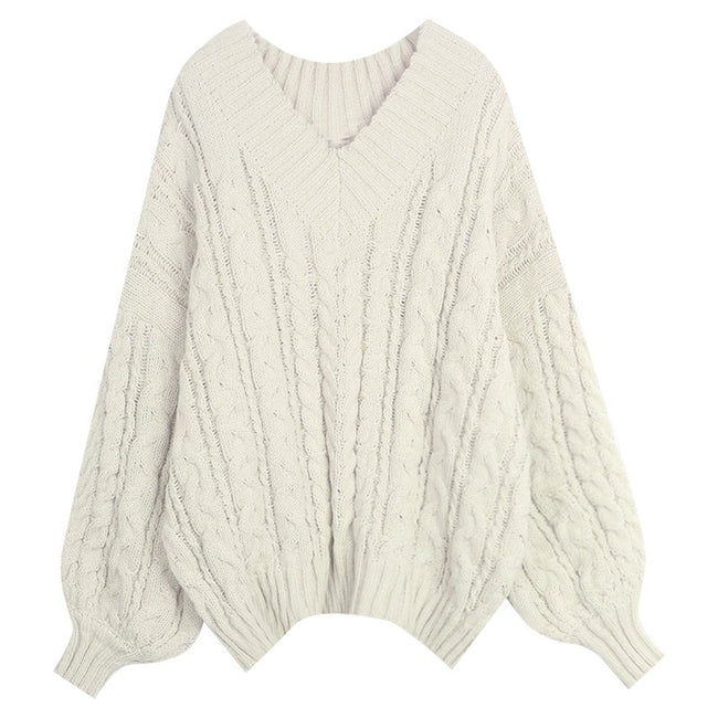 V-neck Thickening Cable-knit Sweater Women Main Image