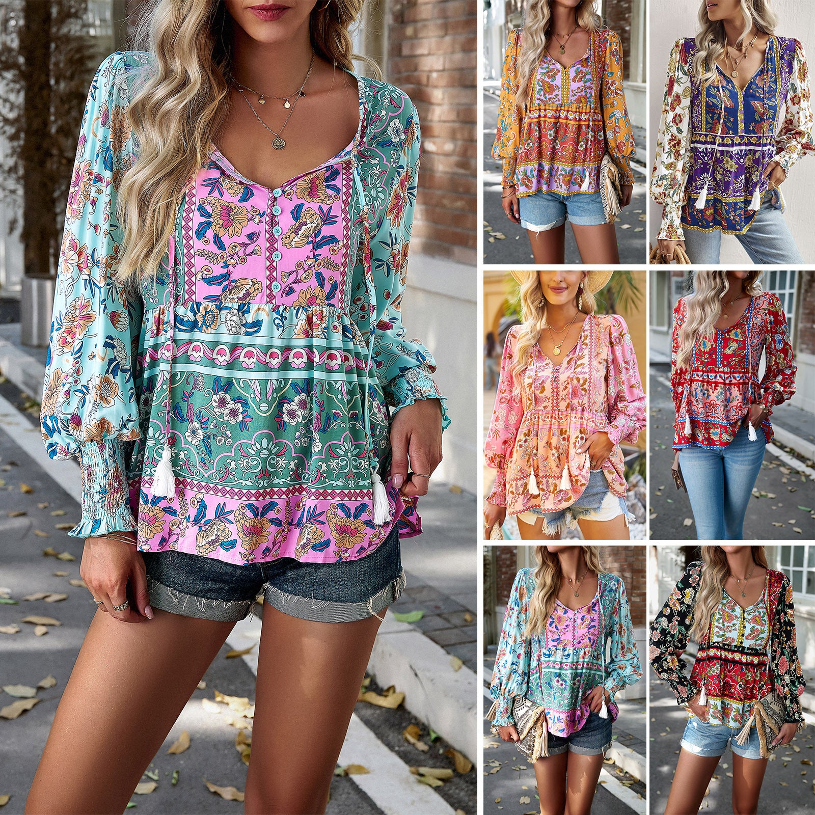 Autumn Bohemian Casual Style Rayon Long-sleeved Shirt For Women