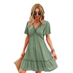Robe d'été unie à manches courtes pour femme
