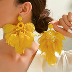 Boucles d'oreilles pendantes bohèmes faites à la main avec perles et fleurs en mousseline pour femmes, bijoux fantaisie pour vacances tropicales