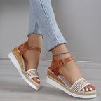 Sandales à imprimé pied-de-poule pour femme, chaussures habillées d'été à boucle