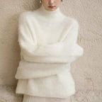 Pull col roulé en mohair gris pour femme