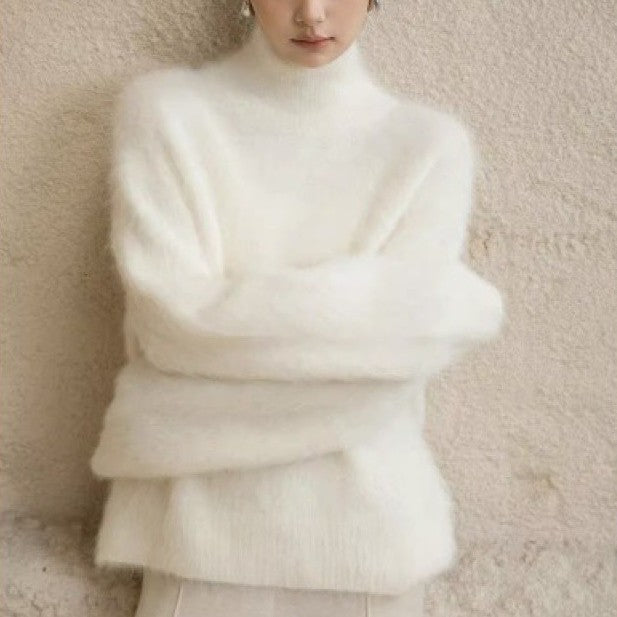 Pull col roulé en mohair gris pour femme