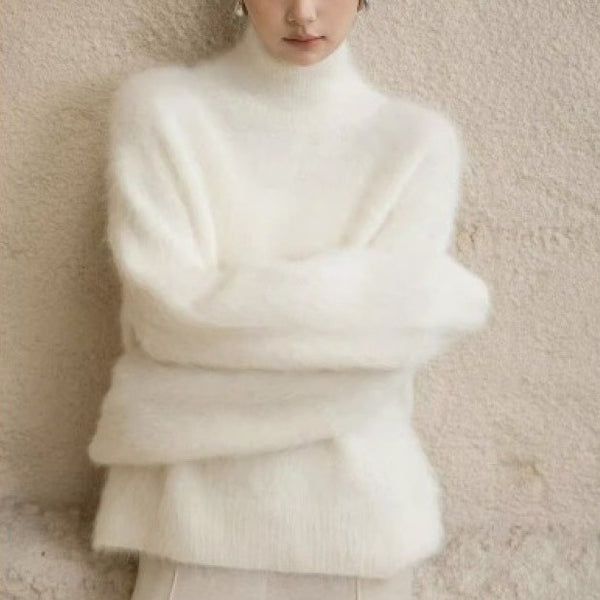 Pull col roulé en mohair gris pour femme