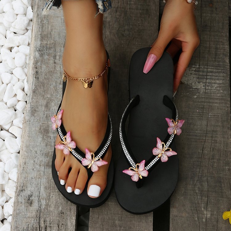 Sandales Papillon Tongs Extérieures Chaussures de Plage d'Été Femme