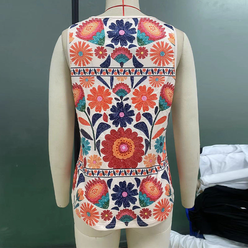 Gilet floral d'été sans manches pour femme