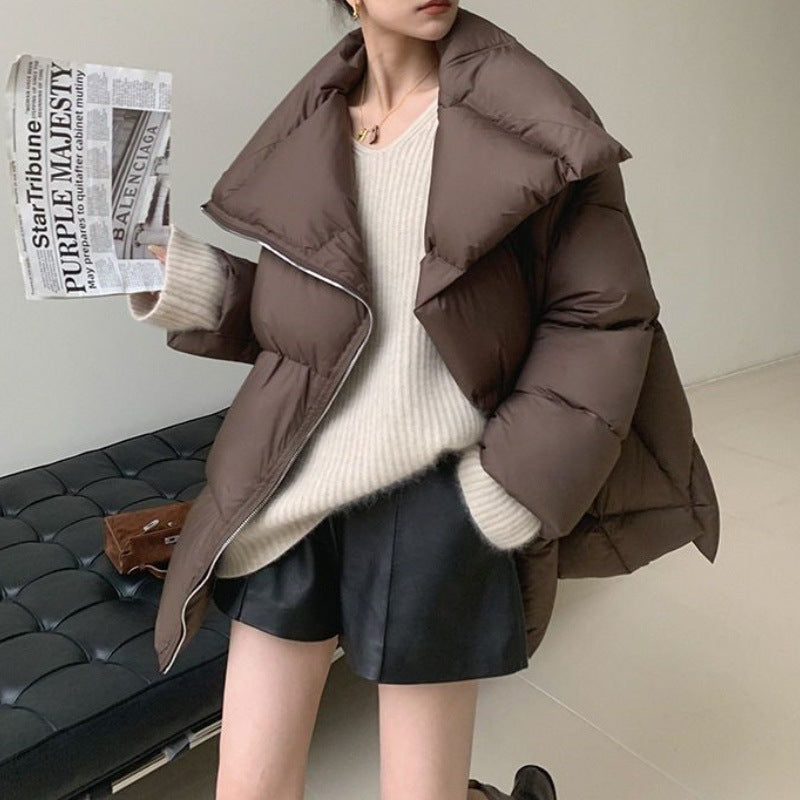 Manteau d'hiver marron à revers pour femme
