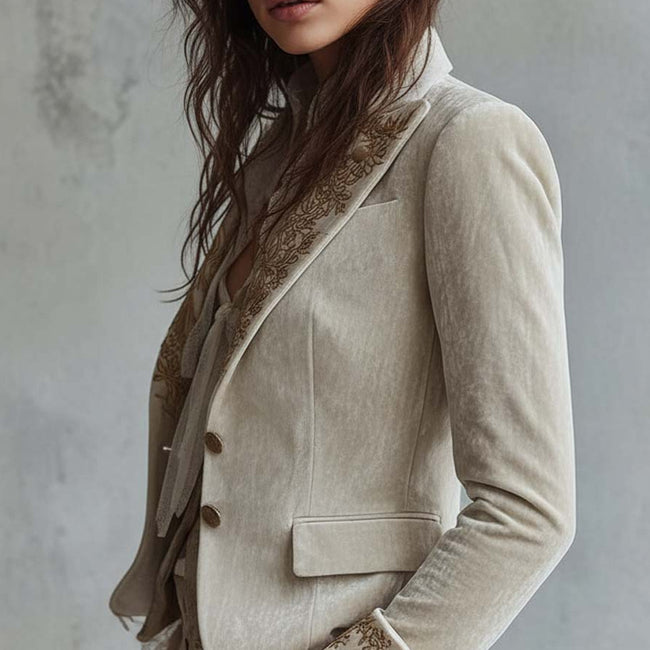 Blazer Femme Imprimé Col Revers Manches Évasées Main Image