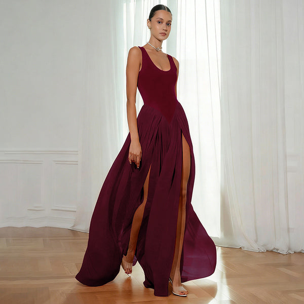Robe en mousseline patchwork sans manches pour femmes