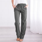 Pantalon décontracté taille élastique de couleur unie pour femme – Commerce extérieur