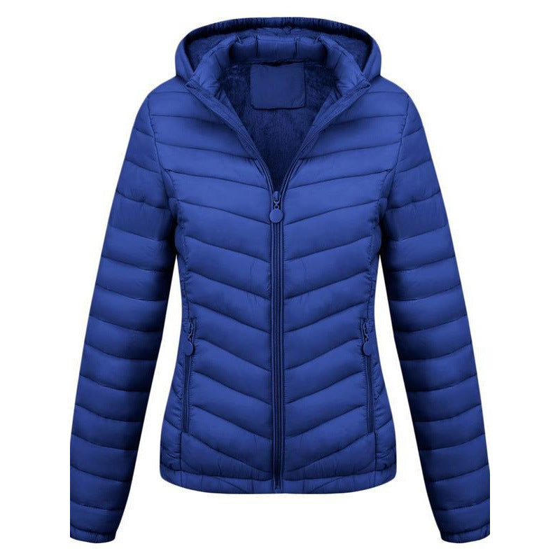 Manteau d'hiver décontracté à capuche zippé de couleur unie pour femme
