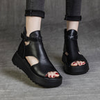 Été Nouveauté Rétro Sandales Vides Derrière Peep Toe En Cuir De Vachette Pour Femmes