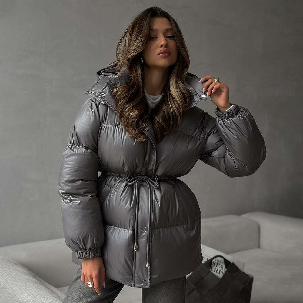 Veste slim à cordon de serrage, rembourrée de coton, à capuche zippée et confortable