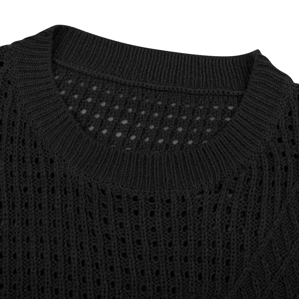 Pull ras du cou à manches longues ajouré en tricot pour femme, coupe ample, hiver