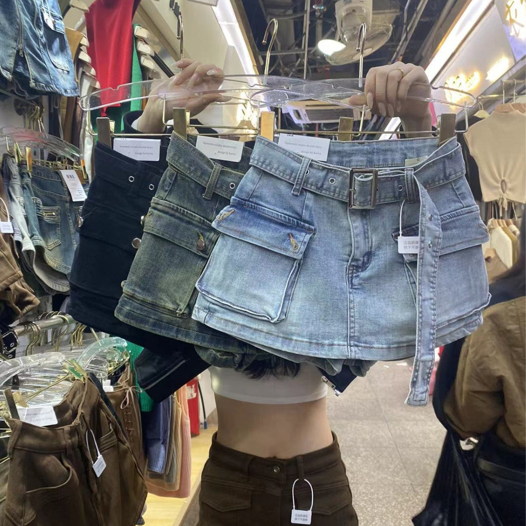 Short en jean taille haute trapèze pour femme