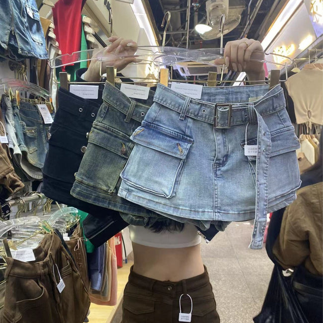 Short en jean taille haute trapèze pour femme Main Image