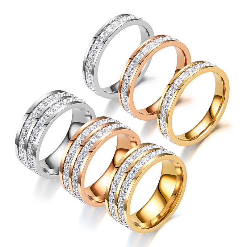 Bague en acier inoxydable avec strass tendance pour femme