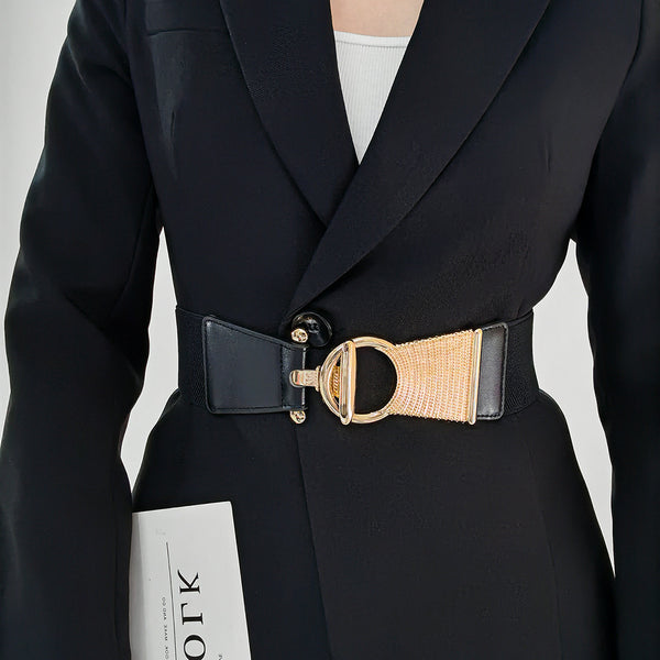 The New Girdle In Autumn And Winter Is Decorated With Black Metal Buttonhead And Skirt Coat
