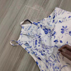 Robe longue confortable sans manches pour femme, à motif porcelaine bleue et blanche