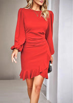 Robe fourreau unie à manches bouffantes pour femme