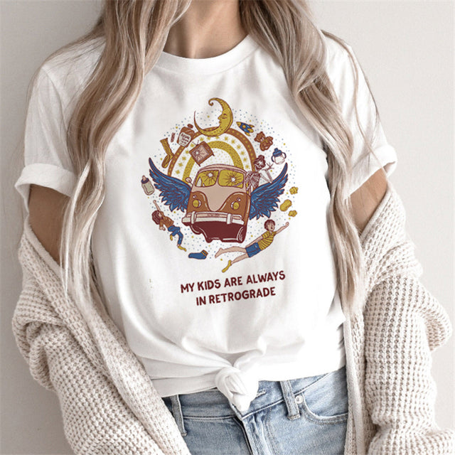 T-shirts pour femmes à imprimé Tarot de la Mode, hauts à motifs de dessins animés