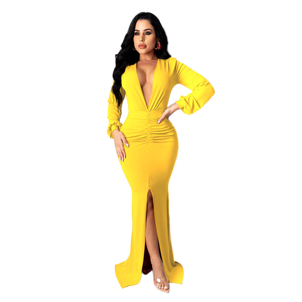 Robe de soirée moulante à col en V pour femme grande taille