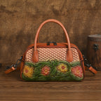 Sac à bandoulière en cuir pleine fleur, style ethnique rétro, pour femmes