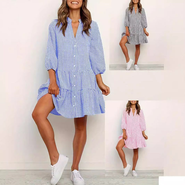 Robe ample simple à carreaux pour femme Hover Image