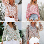 Chemisier Femme Manches Lanterne Imprimé Floral Mousseline