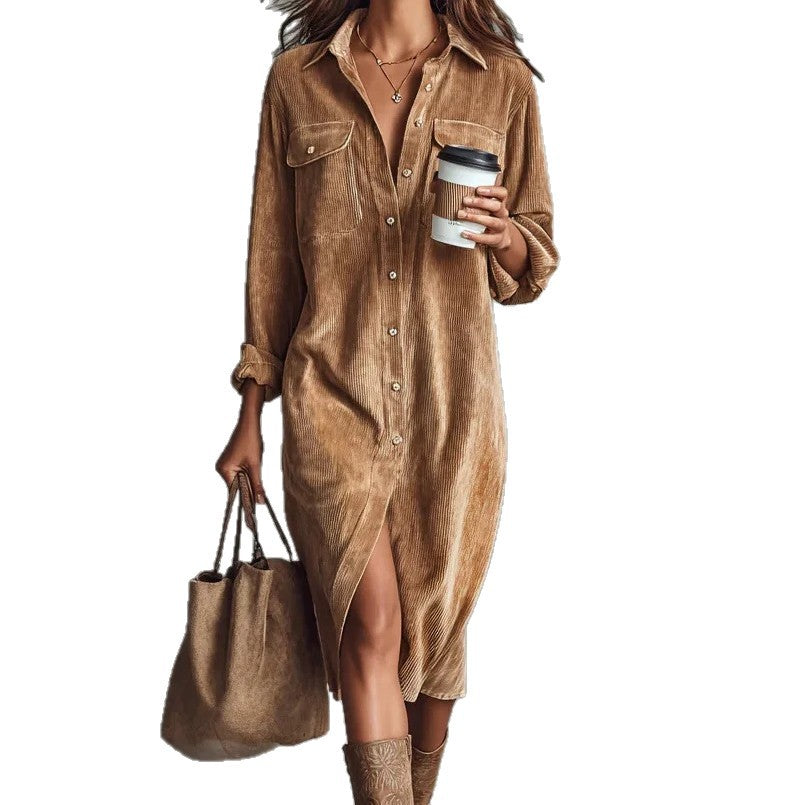 Robe Décontractée Chic à Col Rabattu et Boutons, Robe de Soirée Simple Unie pour Femmes Printemps Automne, Robe Longue à Manches pour Dames en Vacances