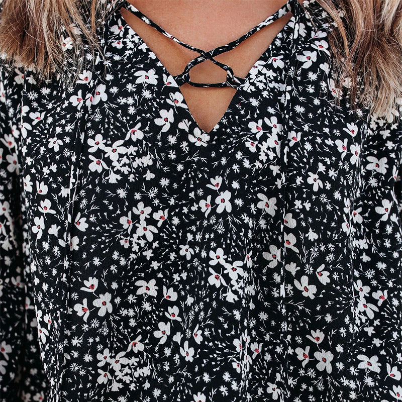 Chemise décontractée ample à manches longues et motif floral pour femmes européennes et américaines