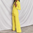 Ensemble 2 pièces décontracté blazer à revers boutonné et pantalon droit pour le bureau, les trajets quotidiens et les affaires