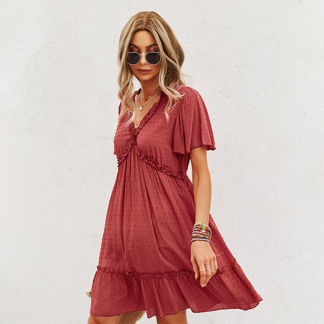 Robe d'été unie à manches courtes pour femme Main Image