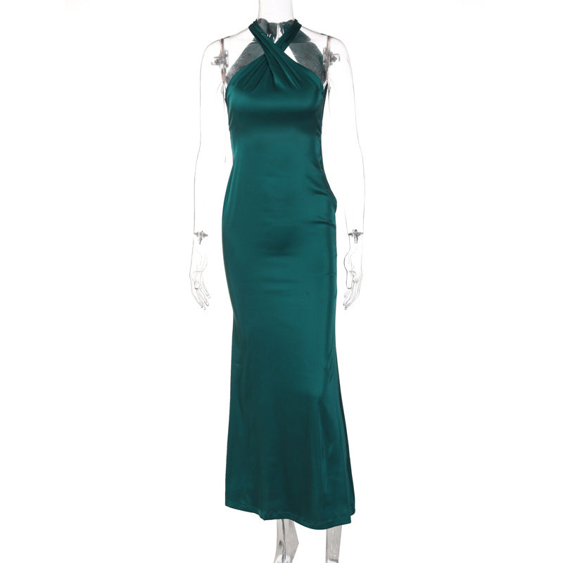 Robe Femme Unie Moulante Sans Manches et Dos Nu
