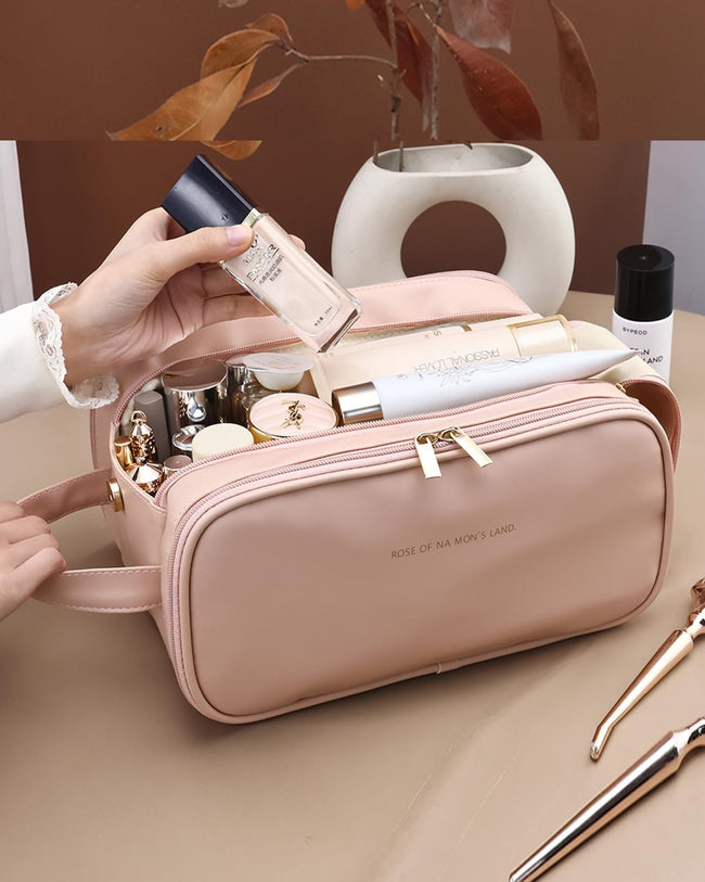 Trousse de Maquillage de Voyage pour Femmes, Organisateur de Cosmétiques Grande Capacité avec Large Ouverture, Trousse de Toilette Étanche et Portable pour un Accès Facile Main Image