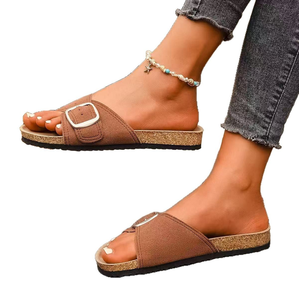Sandales d'été pour femmes à boucle de ceinture, style européen et américain, bout ouvert