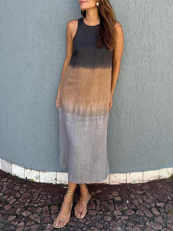 Robe en Tencel sans manches à col rond et à couleur assortie pour l'été