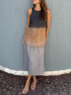 Robe en Tencel sans manches à col rond et à couleur assortie pour l'été