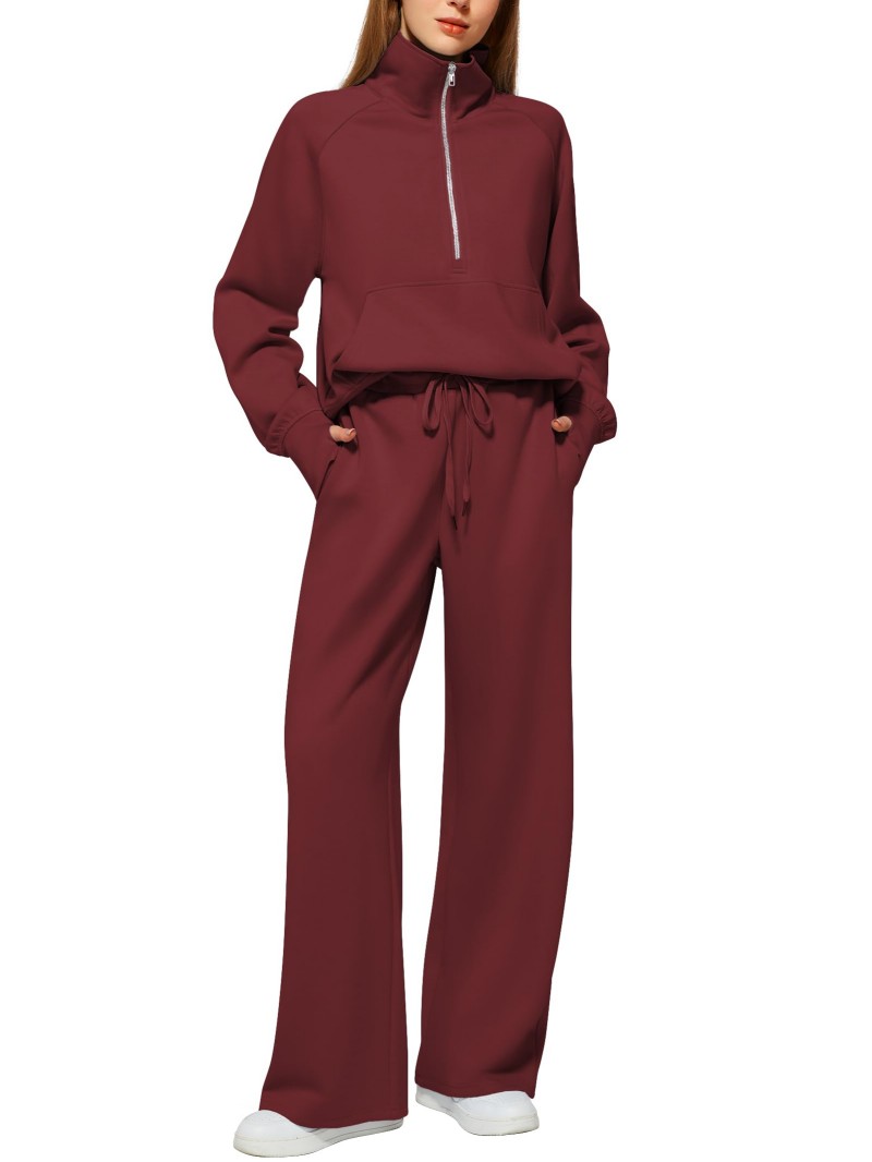Ensemble de survêtement deux pièces pantalon et sweat-shirt zippé à manches longues de couleur unie