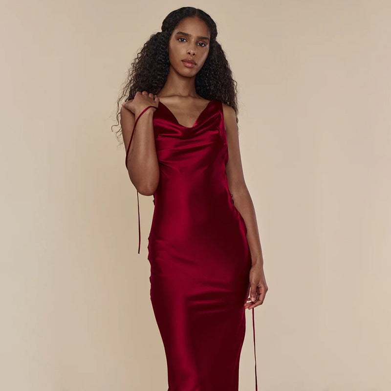 Robe longue de soirée lacée en dentelle, style banquet, pour femme