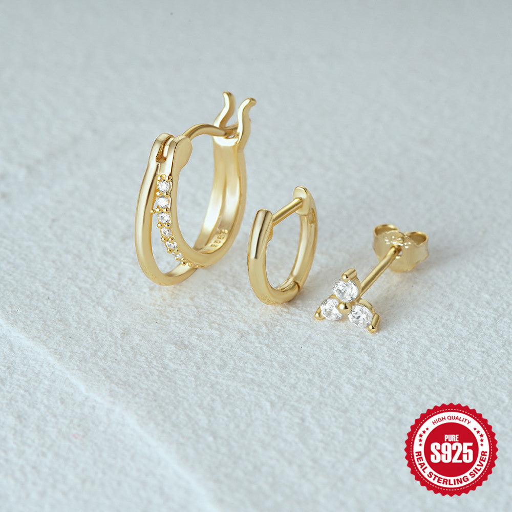Boucles d'oreilles doubles en zircon pour femmes